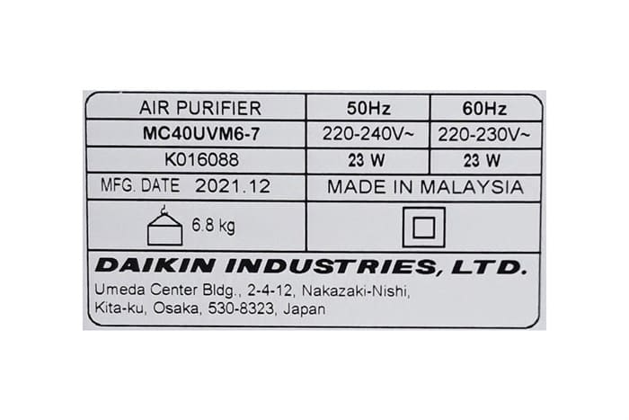 Máy lọc không khí Daikin MC40UVM6-7 23W